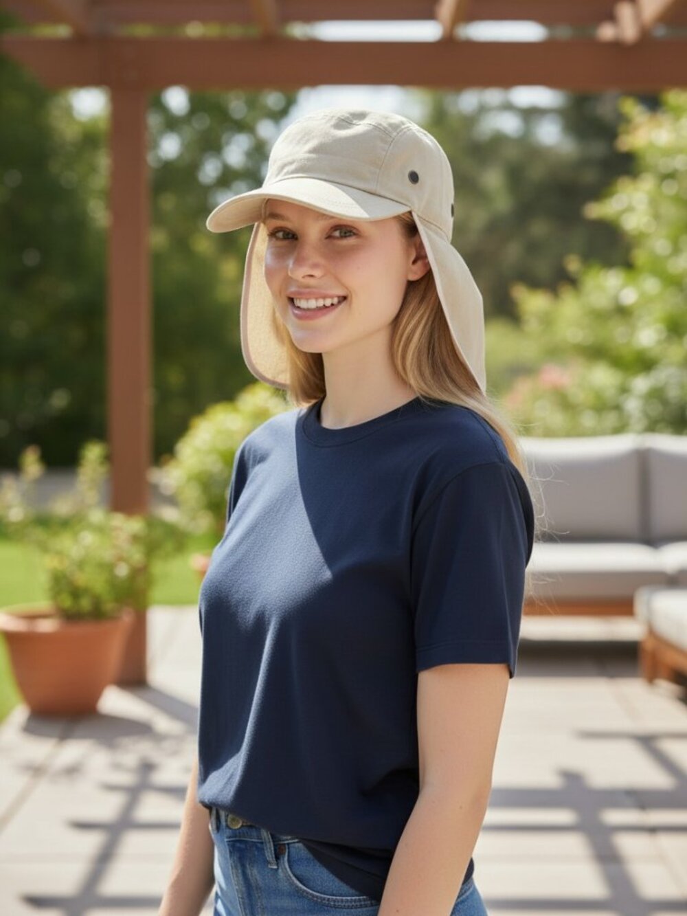 Unisex Canvas Sun Hat with Neck Flap One Size Outdoor Hiking Beach Cap